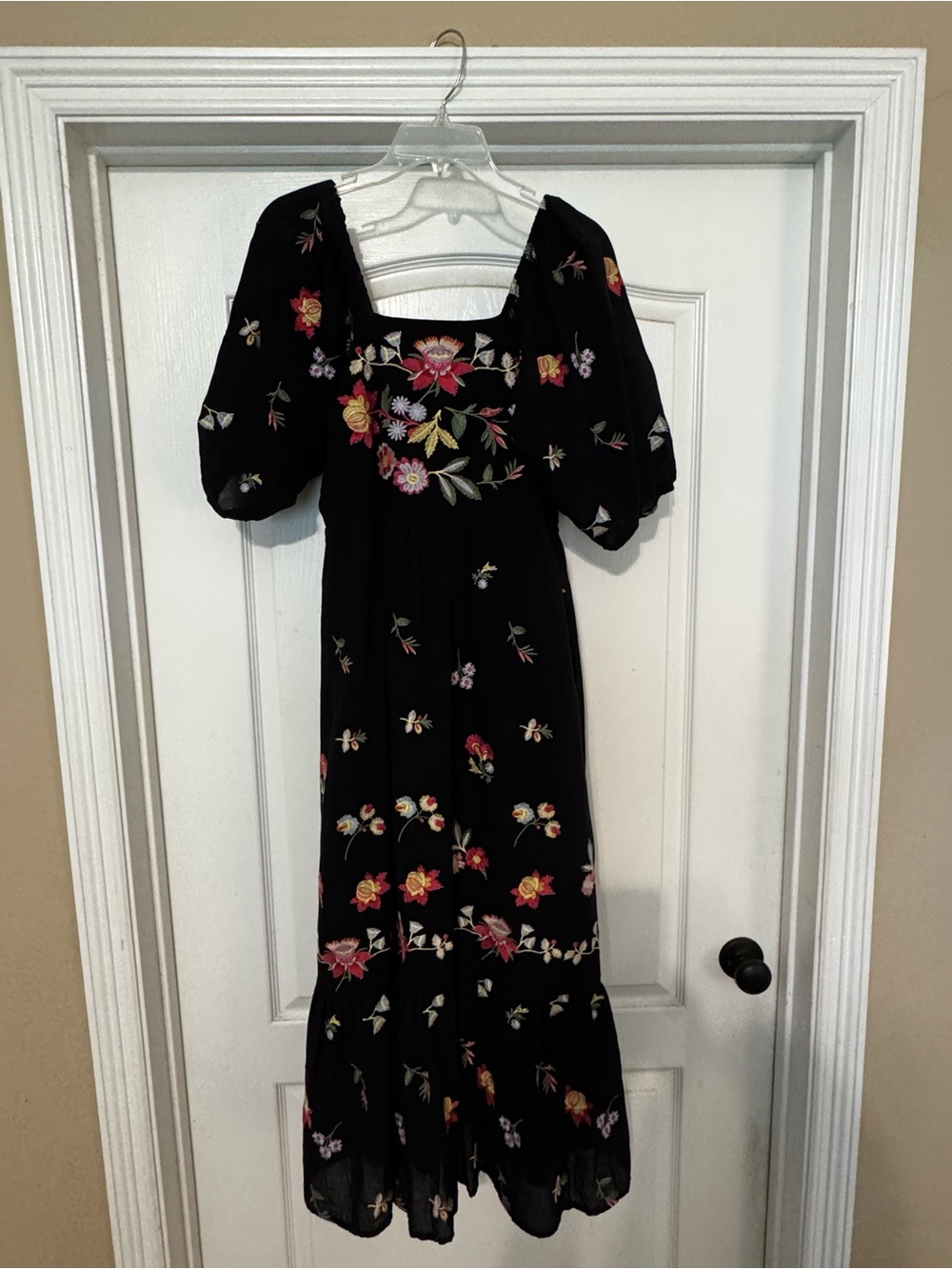 Reba Black Dress with the Multicolor Floral Embroidery